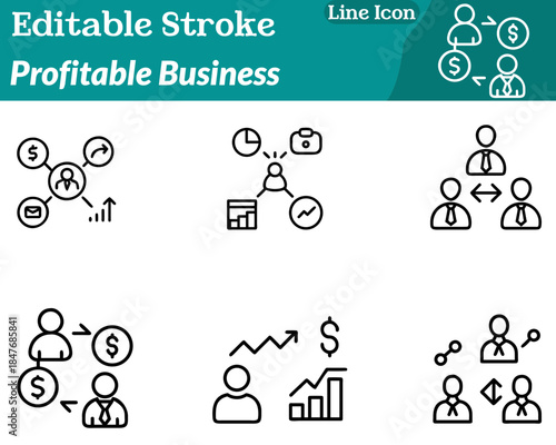 A minimalist profitable business icon combining stacked coins. An ascending graph and a small office briefcase element. Clean lines and balanced composition symbolize financial growth revenue success.