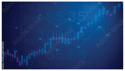 Stock market trading chart with candlestick graph and financial data background