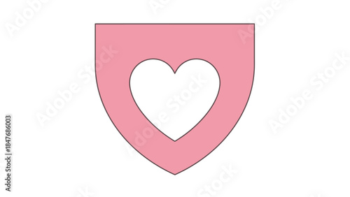 Minimalist Illustration of a Heart Shape Encased in a Pink Shield for Love and Protection Concept