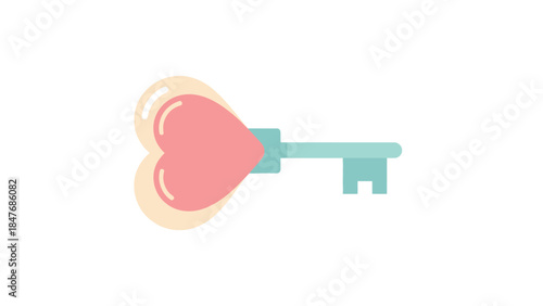 Minimalist Illustration of a Heart-Shaped Key with a Soft Color Palette and Simple Design