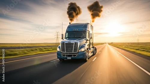 Wallpaper Mural Powerful semi truck speeds down multi-lane asphalt highway. Torontodigital.ca