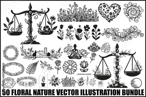 50 Floral Nature Vector Illustration