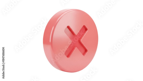Isolated stop button in red with a cross marking, refusal of action, simple 3D design