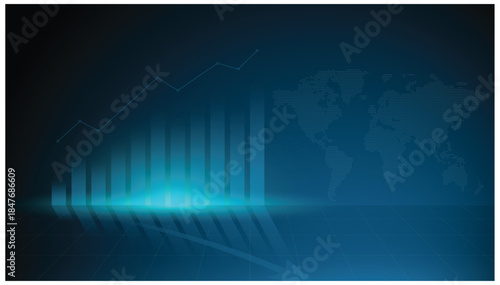 Abstract financial growth background with bar chart and world map