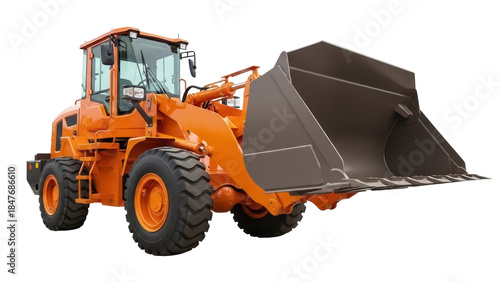 Cuadro en lienzo Isolated view of a heavy-duty front-end loader machine, equipment against a clea