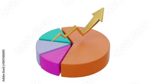 Isolated pie chart showing increased growth with an arrow up, illustration for business
