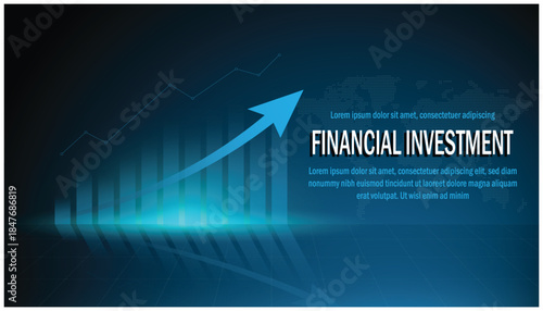 Financial investment growth concept with upward arrow and bar chart background