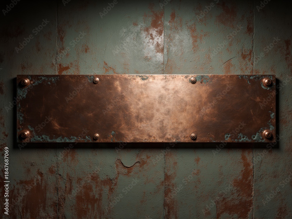 Fototapeta premium Blank signboard made of corroded copper, mockup design.