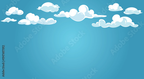 Cartoon white clouds on blue sky background illustration