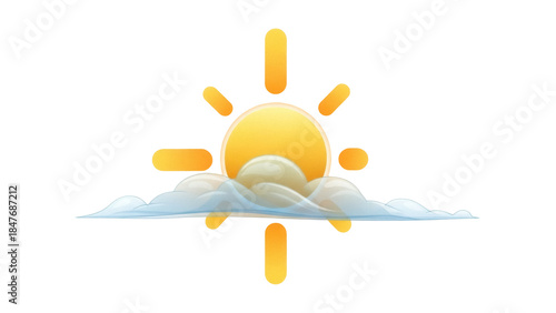 Isolated sun partly obscured by clouds indicating partly sunny weather outlook symbol icon