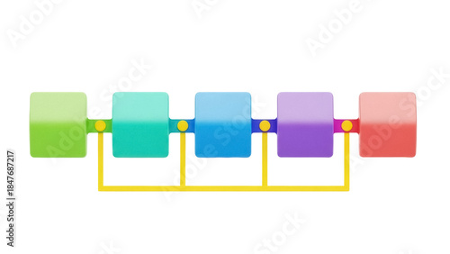 Isolated squares colorful interconnected chain, geometric steps link graphic illustration