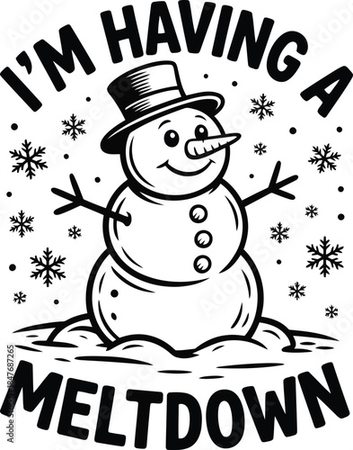 Funny snowman having meltdown in winter weather