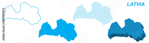 Latvia Map Vector Set, Europe Outline Silhouette Dotted 3D Solid Shapes, Latvia Country Infographic Template, Editable EPS Latvia Geography