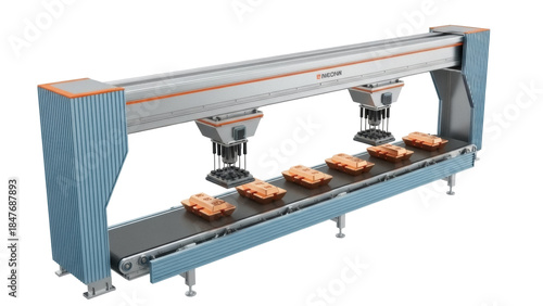 Tableau sur toile Isolated industrial conveyor belt system on the factory floor for product manufa