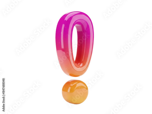 Isolated glossy pink to orange exclamation point, 3d rendering, colorful and shiny icon