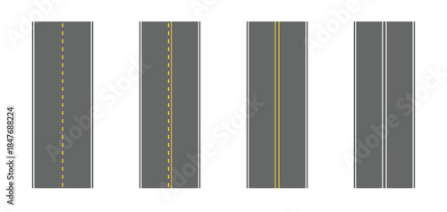 Asphalt road lane markings set with dashed and solid lines isolated