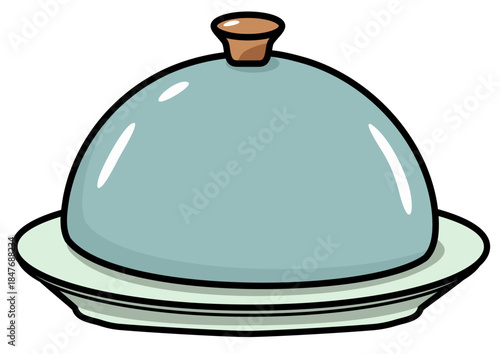 A simple drawing of a kitchen cloche with a plate underneath. Kitchenware for serving and presenting dishes.