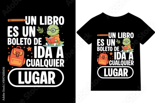 Un libro es un boleto de ida a cualquier lugar. -Diseño de camisetas, frases, carteles, tazas y tipografía creativa..