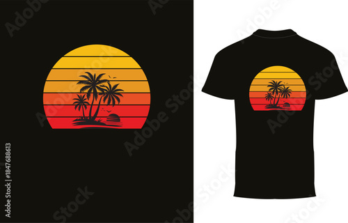 California's idyllic summer beach setting embodies a Sunshine Paradise, capturing summer vibes through artwork and a distinctive graphic print design reminiscent of a surf club