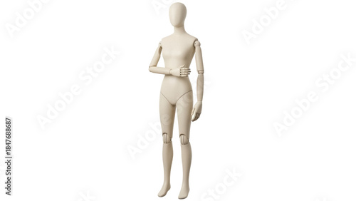 Foto Isolated Female Mannequin with articulated limbs in a neutral stance on seamless