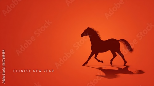 Wallpaper Mural Silhouette of a running horse on a warm orange gradient background for Chinese New Year Torontodigital.ca