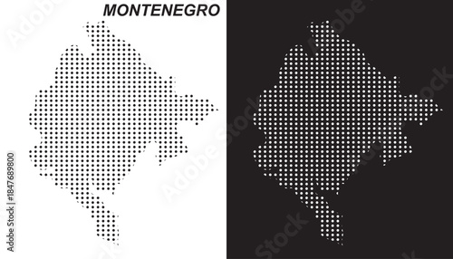 Montenegro Map Vector, Balkan Country Dotted Pattern Black and White Shapes, Montenegro Infographic Template, Editable EPS Montenegro Geography