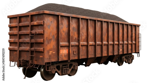Konstfotografi Isolated rusty hopper car loaded with freight, a railroad train wagon for bulk c