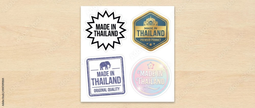 Fototapeta premium made in thailand sticker set featuring multiple badge and label designs with the text made in thailand