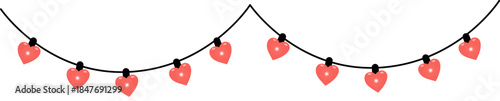 A garland of red hearts hanging from the ceiling. Isolated vector image.