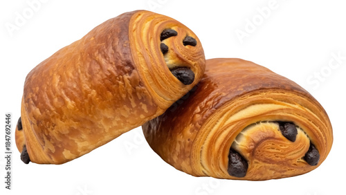 Isolated pain au chocolat close-up, French pastries and bakery goods for breakfast, delicious