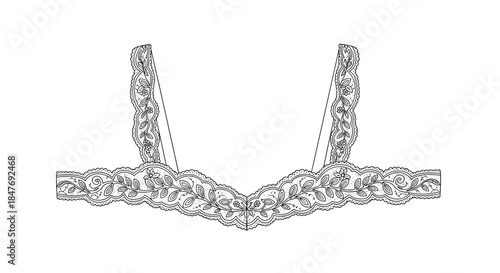 Delicate lace shoulder straps beautifully isolated on a clean white background, showcasing intricate floral patterns and elegant design