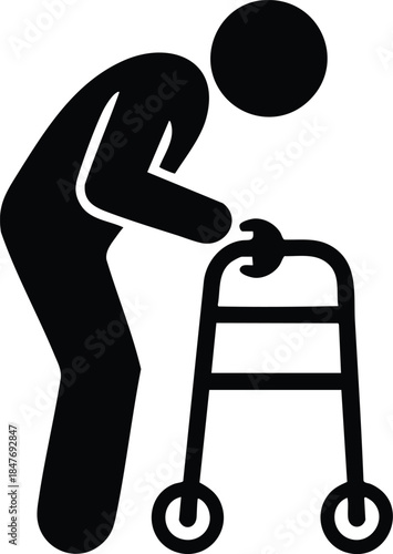 Mobility Assistance Symbol, Senior Citizen Accessibility Sign, Geriatric Care Pictogram, silhouette, illustration, vector