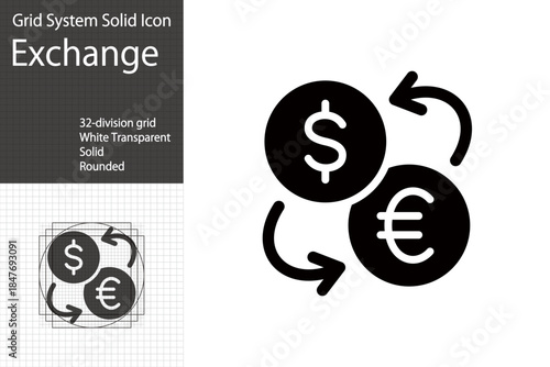 Money icons for dollar and euro fund transfers, coin icons representing exchange rates