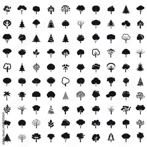 Black Symbol of Trees. Big Set outline icons.