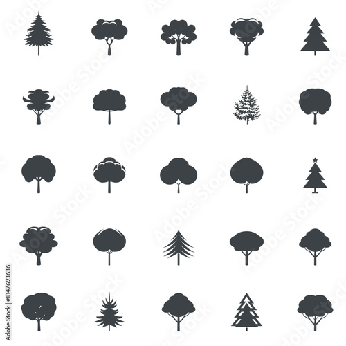Set of Trees isolated. Outline Icons