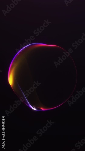 Vertical abstract colorful plasma sphere with smooth gradient glow on dark background. Futuristic energy orb animation in 4K 60FPS seamless loop for digital visuals, tech design and VJ backgrounds.