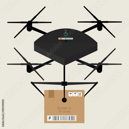 Drone delivers boxes. Modern Quadcopter Isometric Illustration. Ideal for presentations, websites, mobile apps, marketing materials, and tech-related projects.