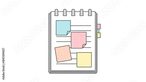 Minimalist Illustration of a Notepad with Colorful Sticky Notes and Tabs for Organized Planning