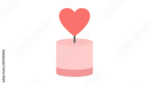 Minimalist illustration of a pastel pink candle adorned with a heart-shaped flame symbolizing love