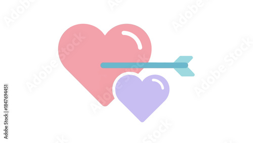 Minimalist Illustration of a Pink and Purple Heart with an Arrow Through It Jewelry Design