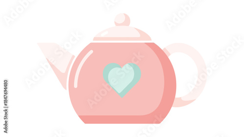 Minimalist illustration of a pink teapot with a heart emblem for cozy kitchen decor