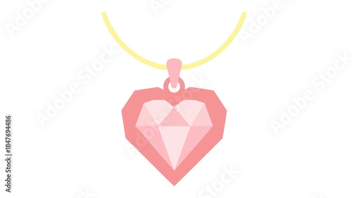 Minimalist illustration of a pink heart-shaped gemstone pendant hanging from a delicate yellow