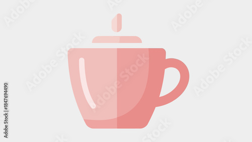 Minimalist Illustration of a Pink Coffee Cup with Steaming Hot Beverage
