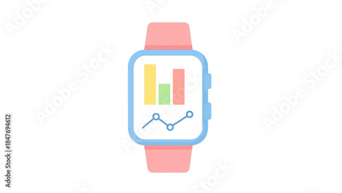 Minimalist Illustration of a Smartwatch Display Showing Data Analytics and Graphs in Soft Colors