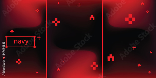 Collection of abstract liquid wave backgrounds of red color in the dark. The effect of combining dark and light colors. Modern design template