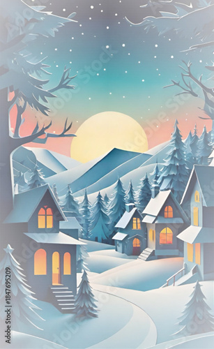 Snowy Mountain Landscape Vector Illustration