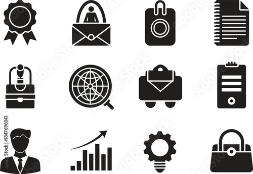 A comprehensive collection of business and office related vector icons representing various professional concepts and corporate activities for modern design needs