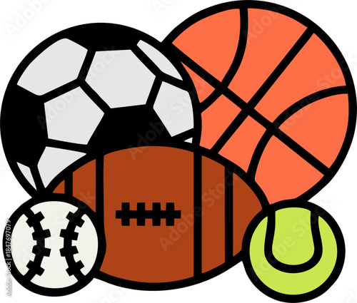 sports balls: soccer, basketball, baseball, tennis clip art preview