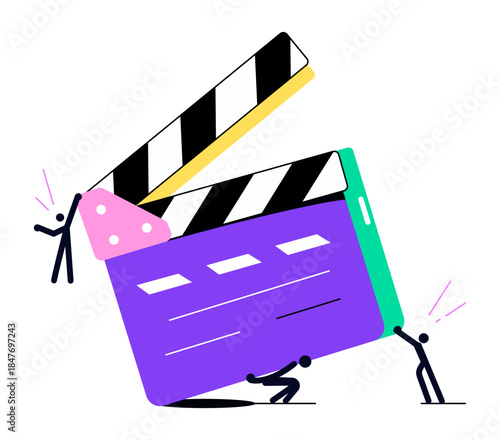 A flat style illustration showing clapperboard