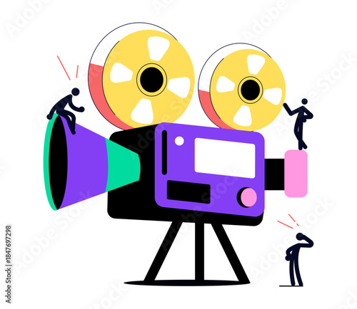 A flat style illustration showing recording camera